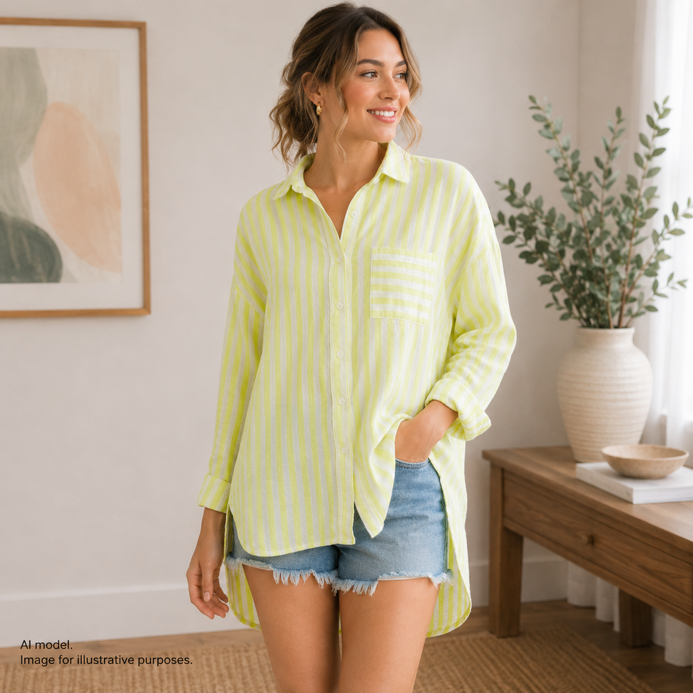 Maeve Shirt Womens XS Yellow Striped Linen Blend Button Up Tunic Long Sleeve